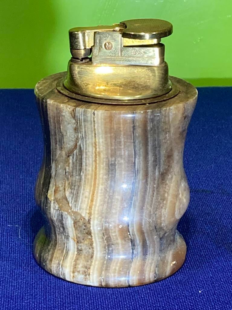 Vintage onyx tafelaansteker – messing – + gratis lamp, Ophalen of Verzenden, Gebruikt, Aansteker