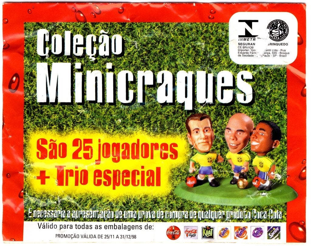 Set van 28 miniatuur voetballers Brazilië Coca-Cola. WK ‘98, Ophalen of Verzenden, Zo goed als nieuw, Buitenlandse clubs, Beeldje of Poppetje