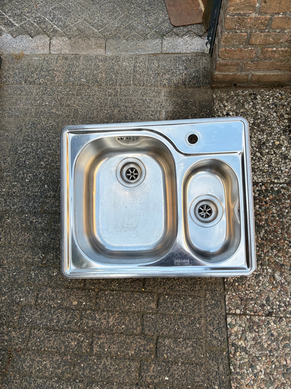 RVS dubbele spoelbak met afvoer 60x50, Ophalen of Verzenden, Gebruikt, Rvs, Wastafel