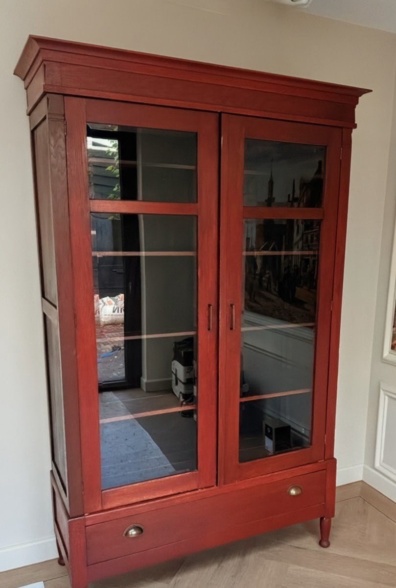 Prachtige karakteristieke eiken kast met facetgeslepen glas, Ophalen, Glas, Gebruikt, 200 cm of meer