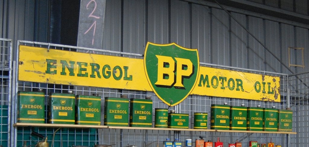 gezocht groote reclamebord BP energol motoroil, Ophalen, Gebruikt, Reclamebord