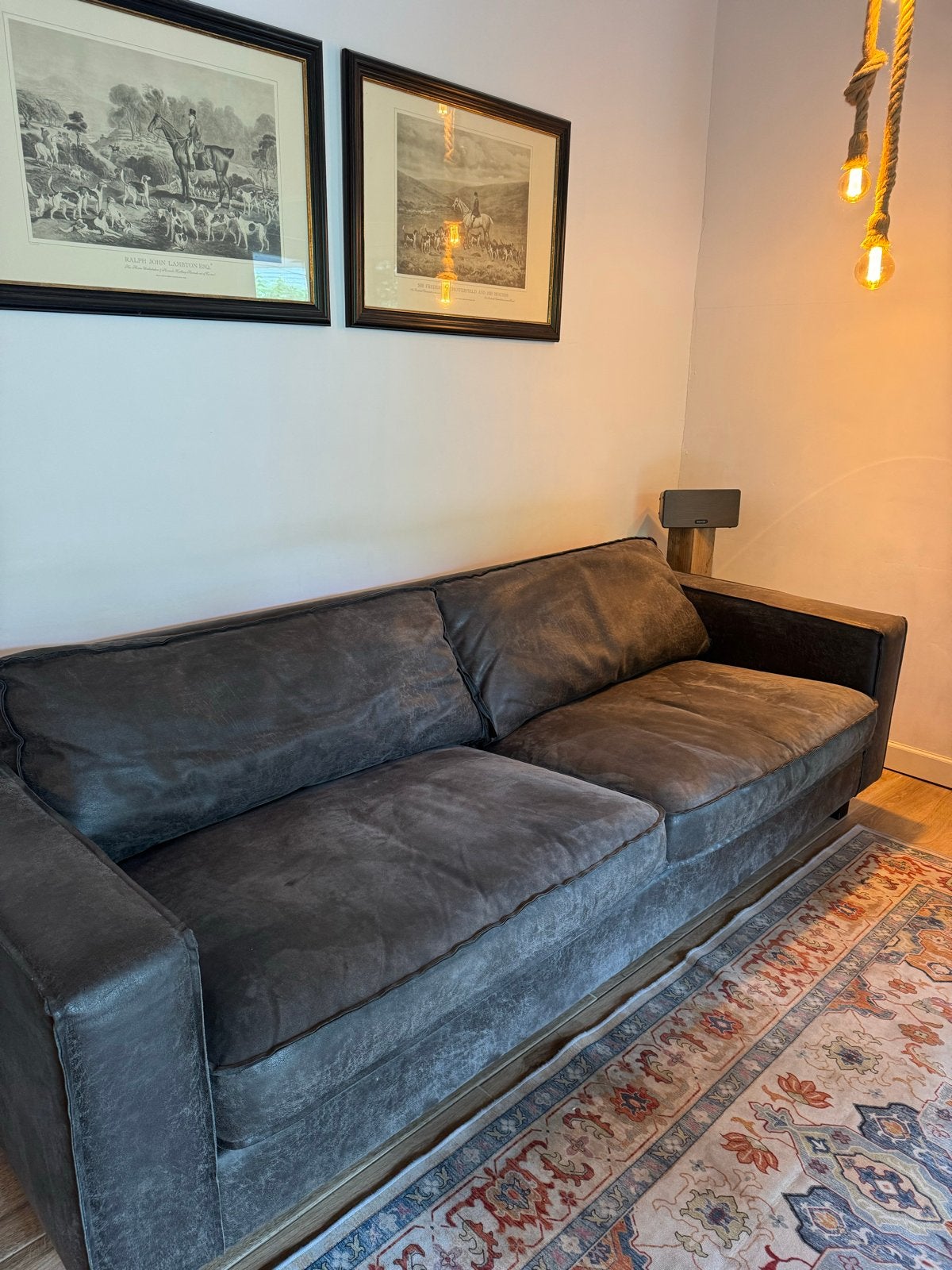 Antraciet micro-lederen bank van Pronto Wonen, Ophalen, Gebruikt, Driepersoons, 200 tot 250 cm