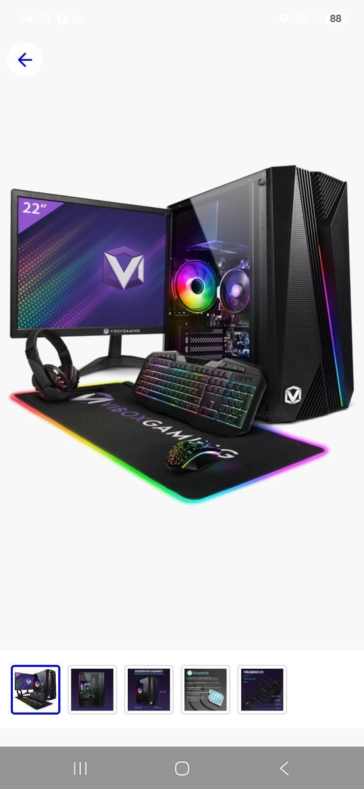 VIBOX Gaming PC met 22" Monitor, Toetsenbord, Muis & Headset, Computers en Software, VIBOX, Onbekend, Zo goed als nieuw, Gaming