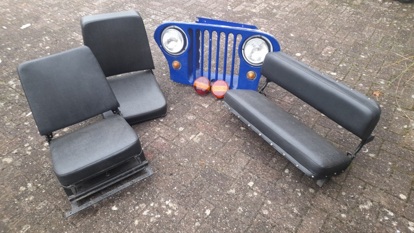 Originele Jeep CJ5 Grille met Lampen & Basketweave interieur, Ophalen, Jeep