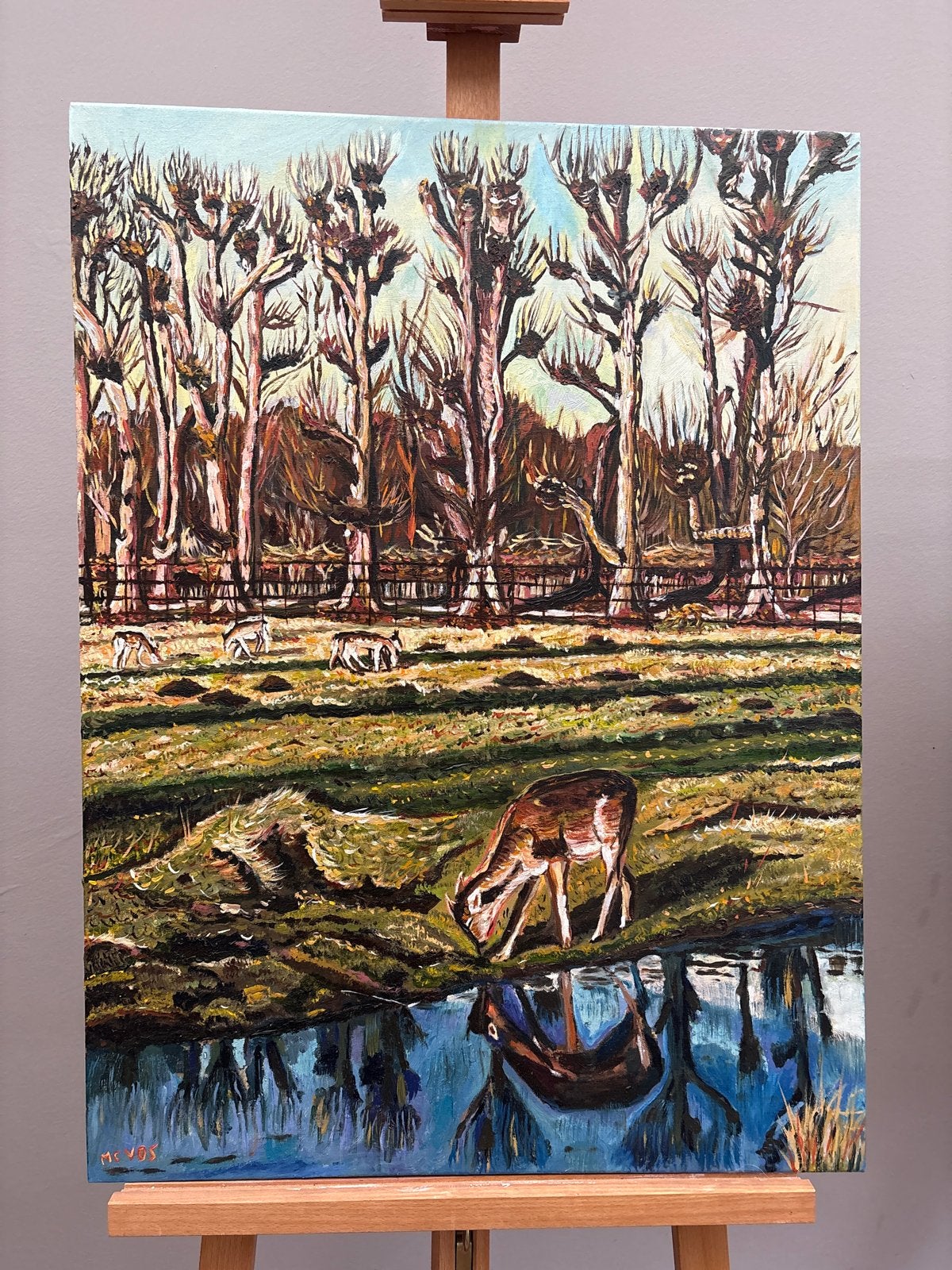 Olieverfschilderij Elswout, Overveen - Herten in Landschap, Antiek en Kunst, Kunst | Schilderijen | Klassiek, Ophalen, Doek, Realistisch
