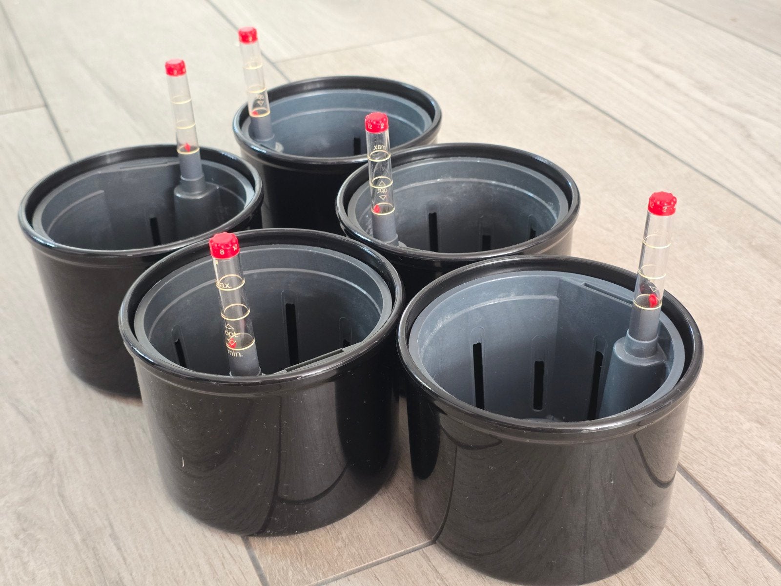 Leni plantenpotten - set van 5 met sierpot en watermeter, Kunststof, Rond, Binnen, Ophalen of Verzenden
