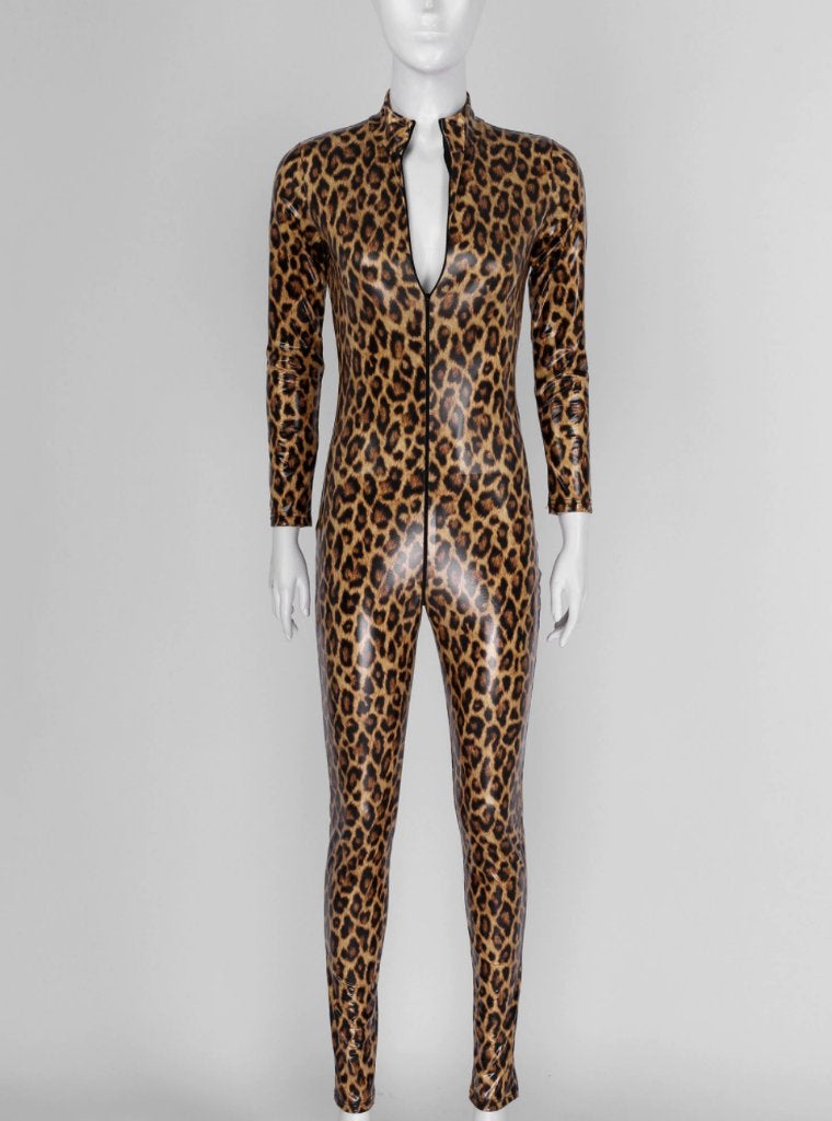 Luipaard dames catsuit jumpsuit wetlook kunst leren bodysuit, Kleding | Dames, Maat 38/40 (M), Verzenden, Nieuw, Overige thema's