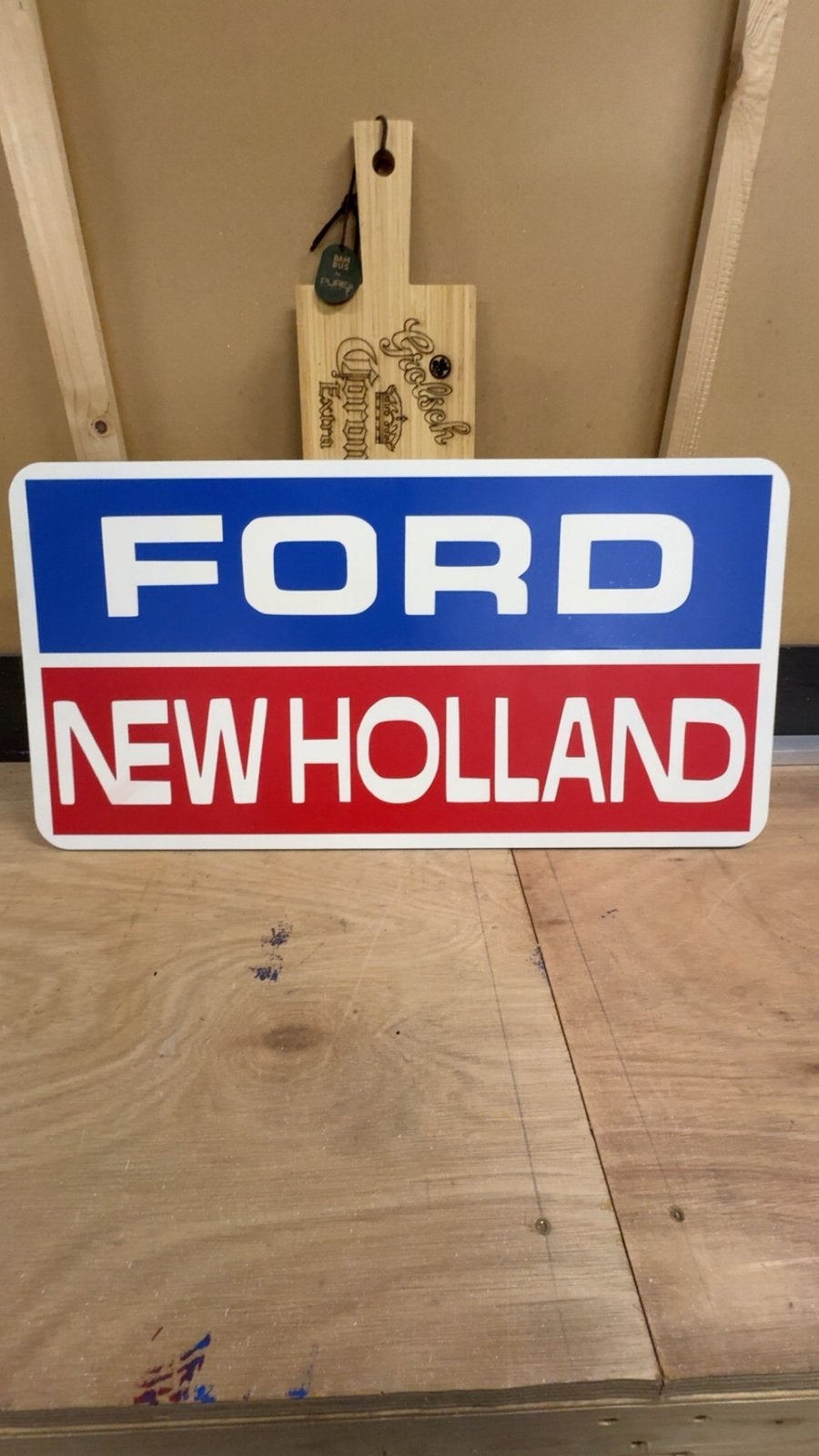 Houten Ford New Holland Bord, Ophalen of Verzenden, Zo goed als nieuw, Reclamebord
