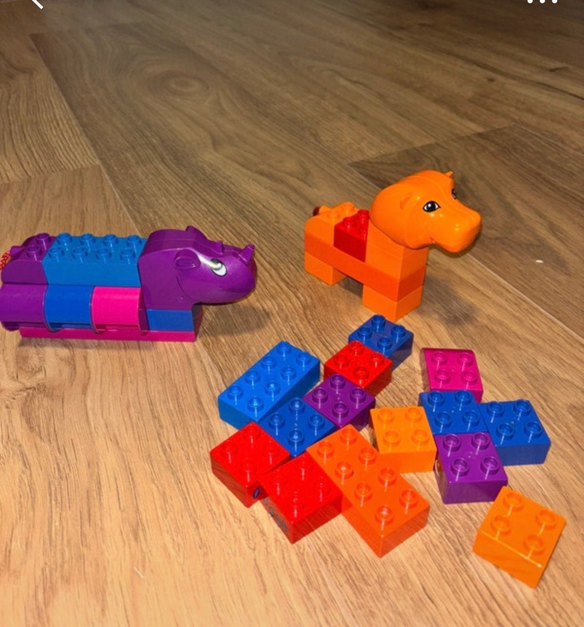 Duplo Nijlpaard en Neushoorn met diverse bouwstenen, Kinderen en Baby's, Ophalen of Verzenden, Gebruikt, Losse stenen, Duplo