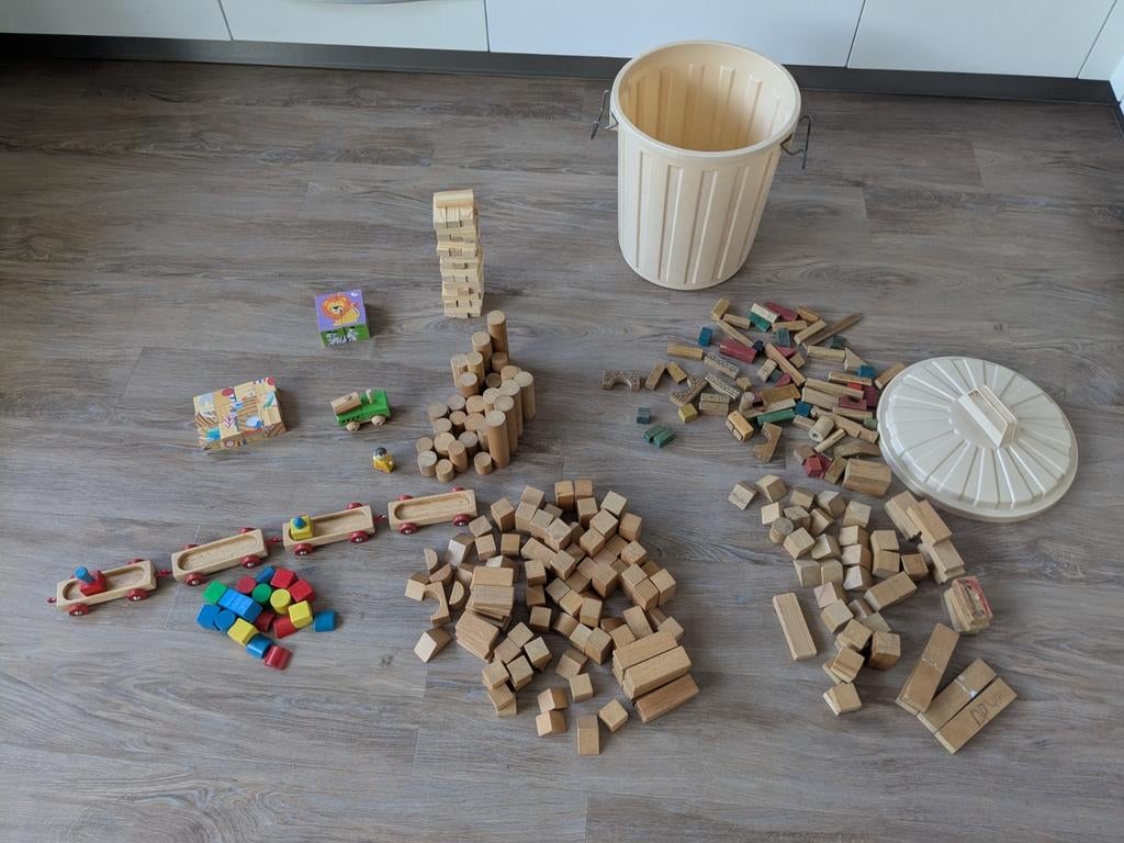 Houten blokken set, puzzel, bouwmaterialen Kapla Montessori, Ophalen, Gebruikt