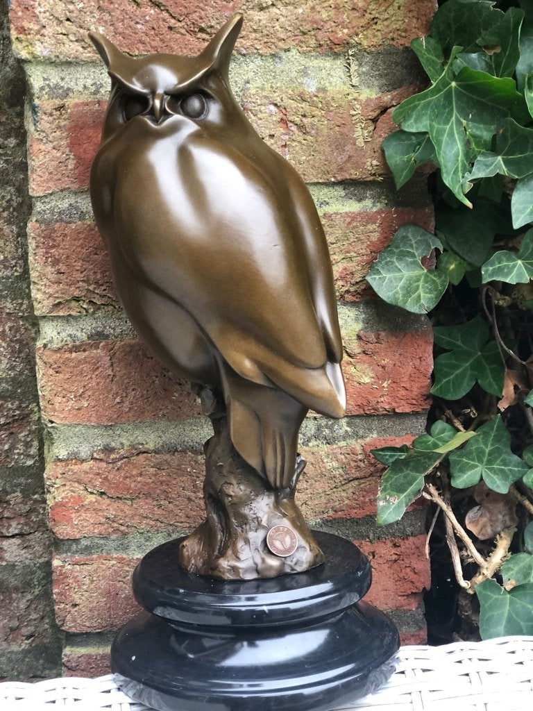 bronzen sculptuur uil uilen beeld op marmer, Ophalen of Verzenden