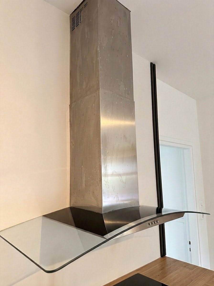 Moderne RVS Wandschouwkap met Glasplaat, Ophalen, Gebruikt, Wandschouwkap, Vrijstaand