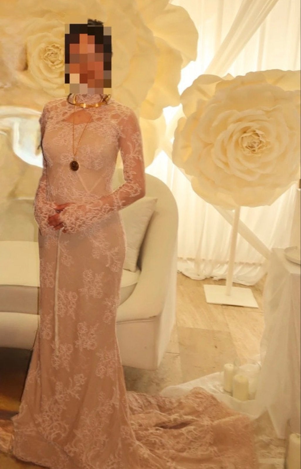 Beige Avond-/Verlovingsjurk met Korset, Maat 32/34, Kleding | Dames, Ophalen of Verzenden, Gedragen, Beige, Bruidsmeisjeskleding