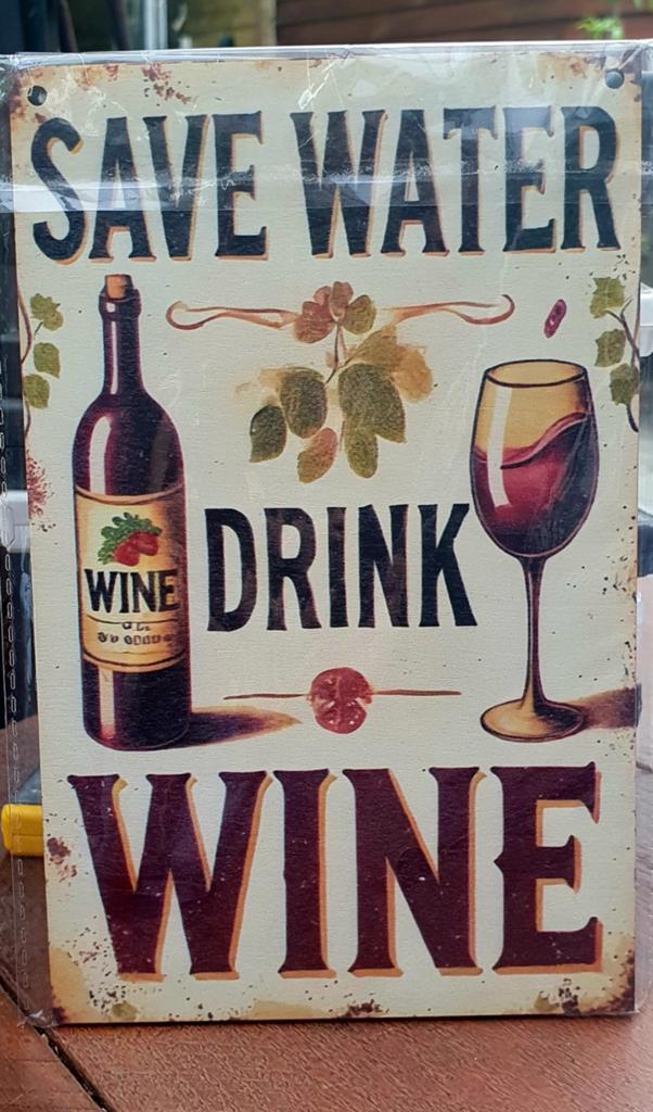Vintage Bord: Save Water Drink Wine, Nieuw, Ophalen of Verzenden, Reclamebord, Meerkleurig