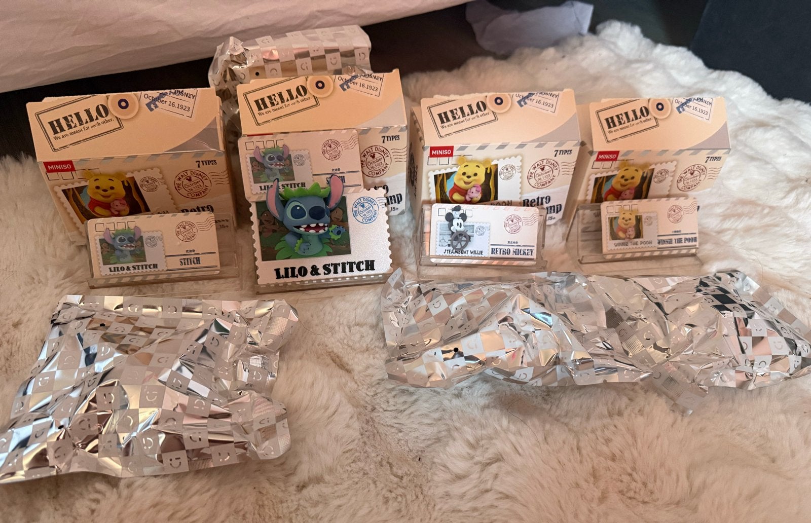 4 Disney Miniso Retro Stamp Poppetjes: Stitch, Mickey, Pooh, Ophalen of Verzenden, Nieuw