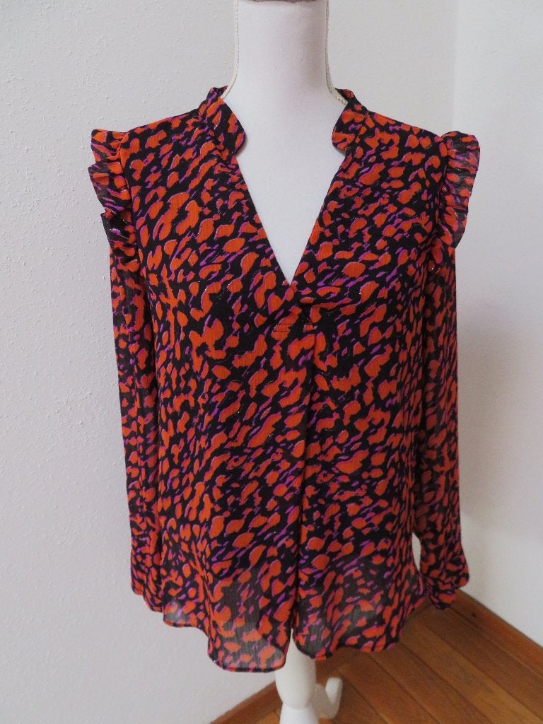 T12 KILKY blouse zwart oranje paars zilver M = 36, Zwart, Ophalen of Verzenden, Zo goed als nieuw, Maat 36 (S)