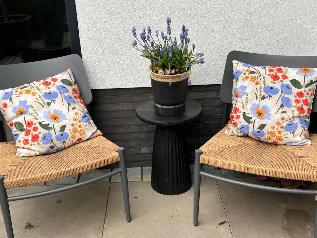 Set van 2 Lanterfant loungestoelen met rieten zitting, Twee, Ophalen of Verzenden, Zo goed als nieuw, Metaal