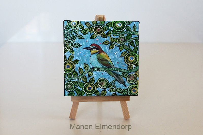 Uniek Handgeschilderd Schilderijtje incl Ezeltje Bijeneter, Acrylverf, Gesigneerd, Ophalen of Verzenden, Dieren