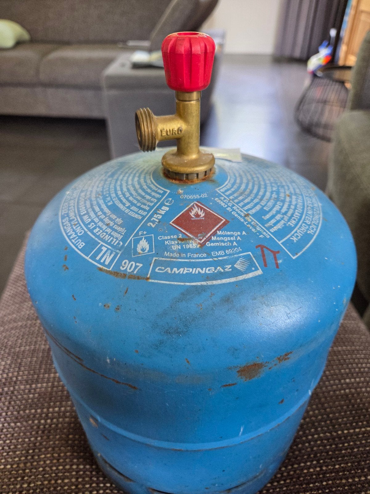 Campingaz gasfles 907 met 2,75 kg gas, Ophalen, Gebruikt