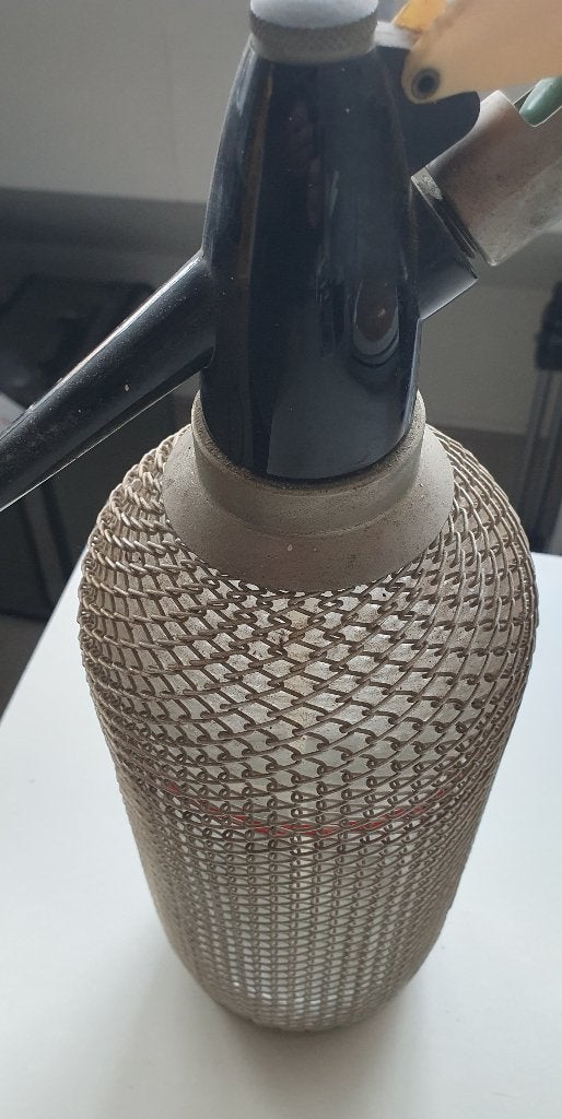 Sifon voor spuitwater / sodawater antiek glas + metaal Frans, Ophalen of Verzenden