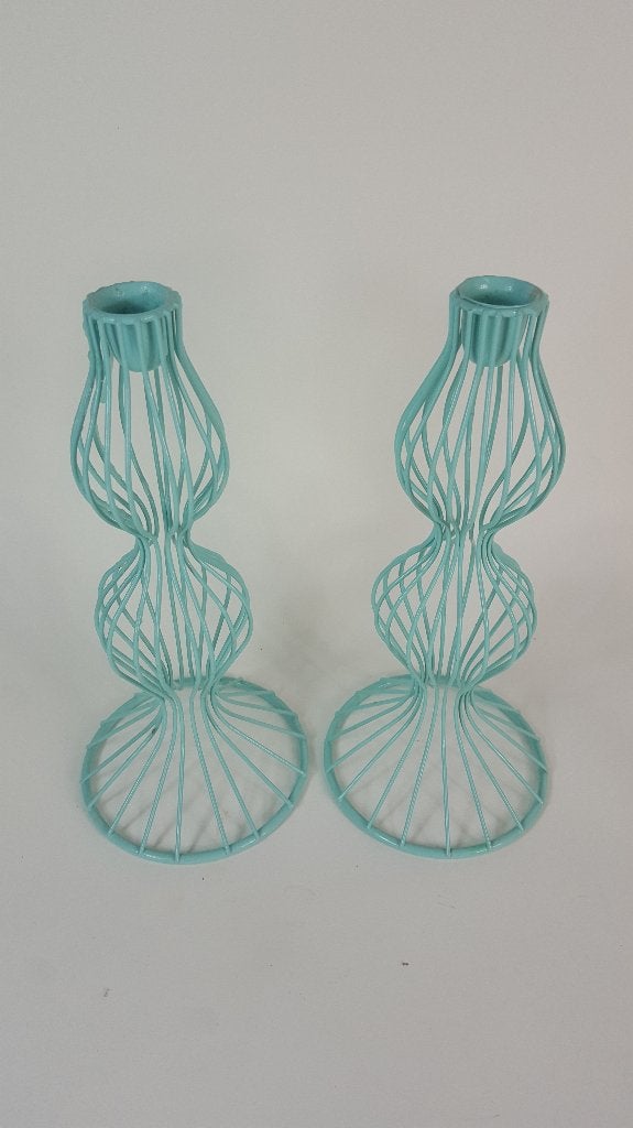Set van 4 vintage kandelaars, groen draad metaal. 2A2, Tweedehands verkoop, Gebruikt, Ophalen of Verzenden, Geen@idee.nl