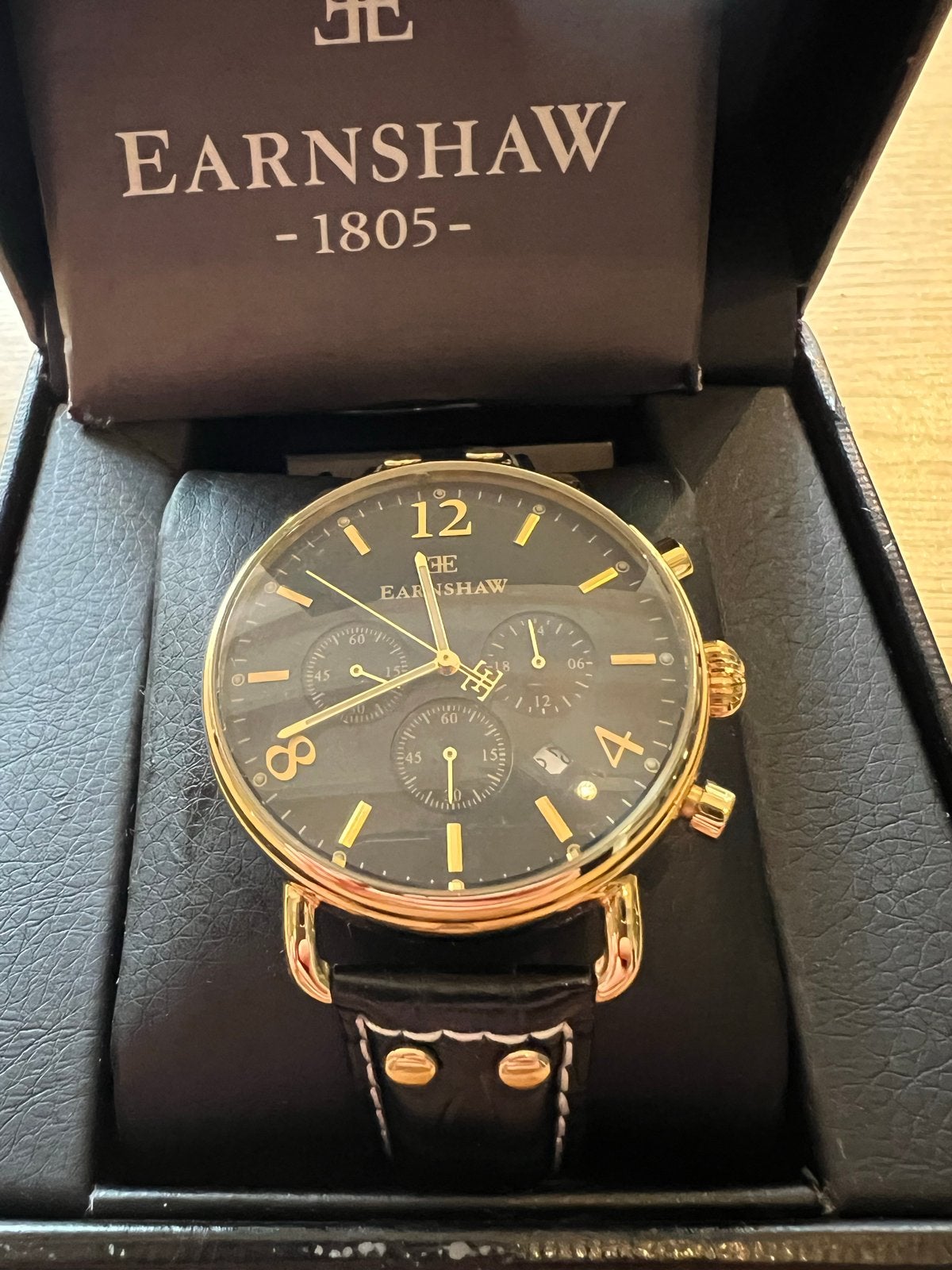 Earnshaw 1805 Horloge - Zwart/Goud, Overige merken, Overige materialen, Leer, Polshorloge