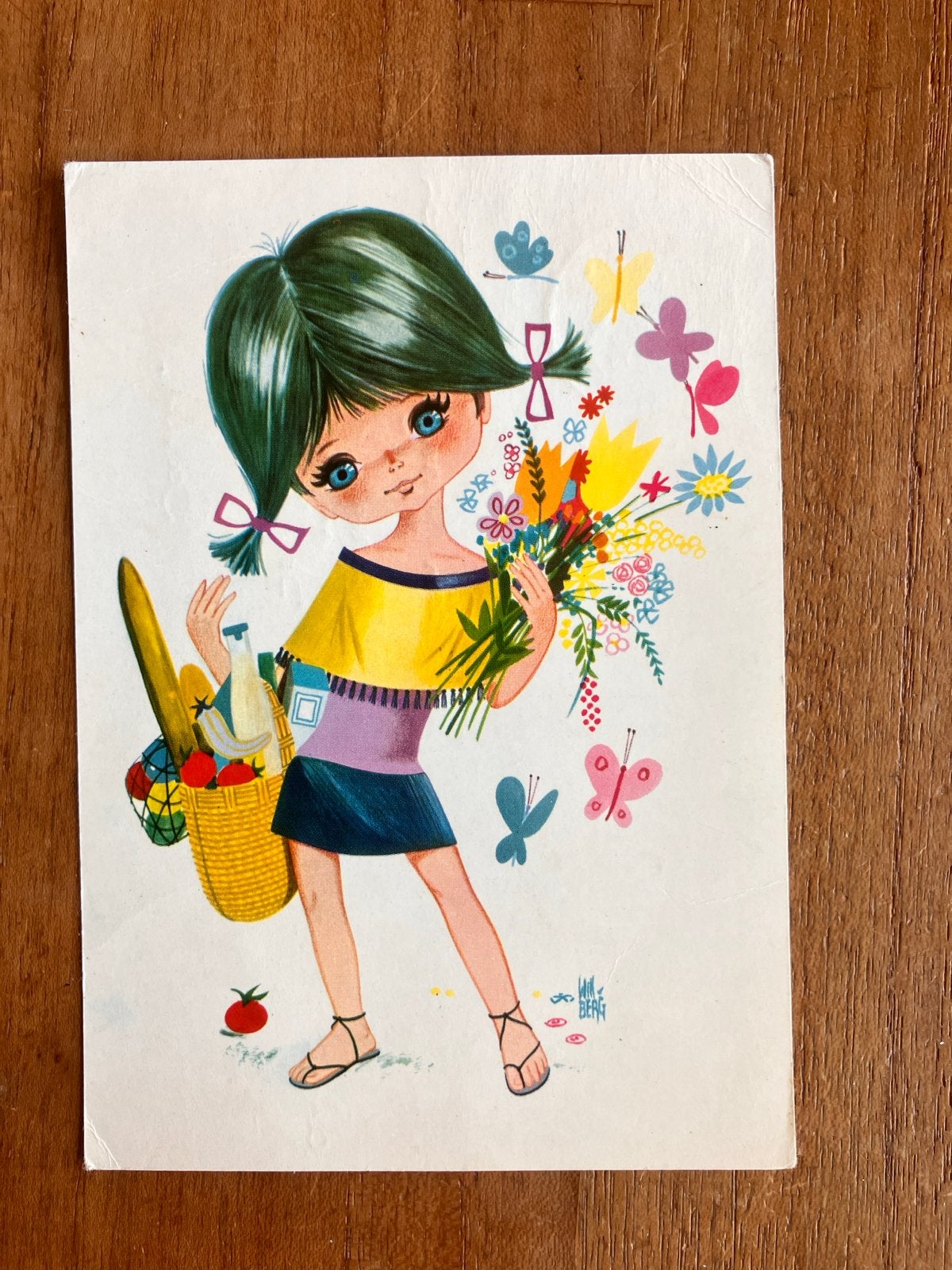 Will Berg. Meisje met Bloemen en Picknickmand, Ophalen of Verzenden, 1960 tot 1980, Gelopen, Kinderen