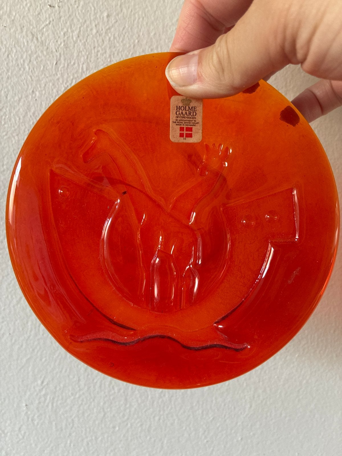 Holmegaard Noach's Ark Glasplaat - Oranje, Antiek en Kunst, Ophalen of Verzenden