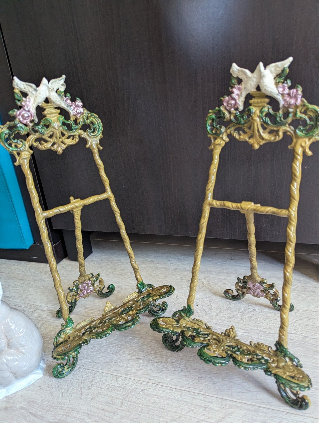 Decoratieve metalen ezels met bloemmotief - set van 2, Antiek en Kunst, Ophalen of Verzenden