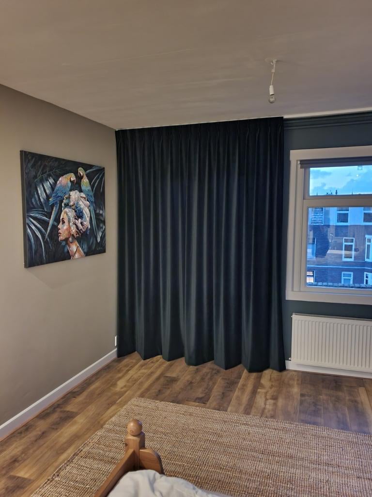 Luxe donker groene velvet gordijnen - 3,63b x 2,55h, Ophalen, 200 cm of meer, Velvet, Zo goed als nieuw