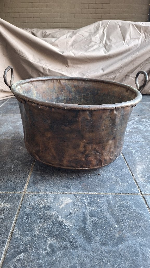 Antieke grote koperen ketel/pan met handvaten-hendels Ø50cm, Ophalen, Koper
