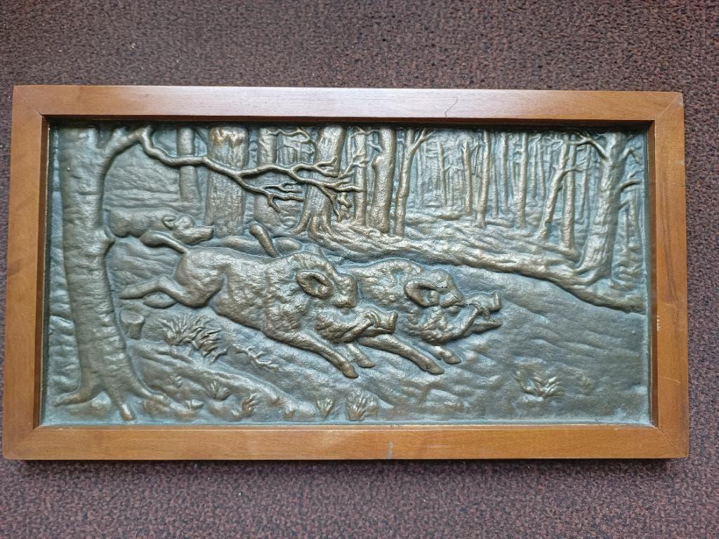 Brons tafreel. Wilden Zwijnen, Antiek en Kunst, Antiek | Porselein, Ophalen of Verzenden