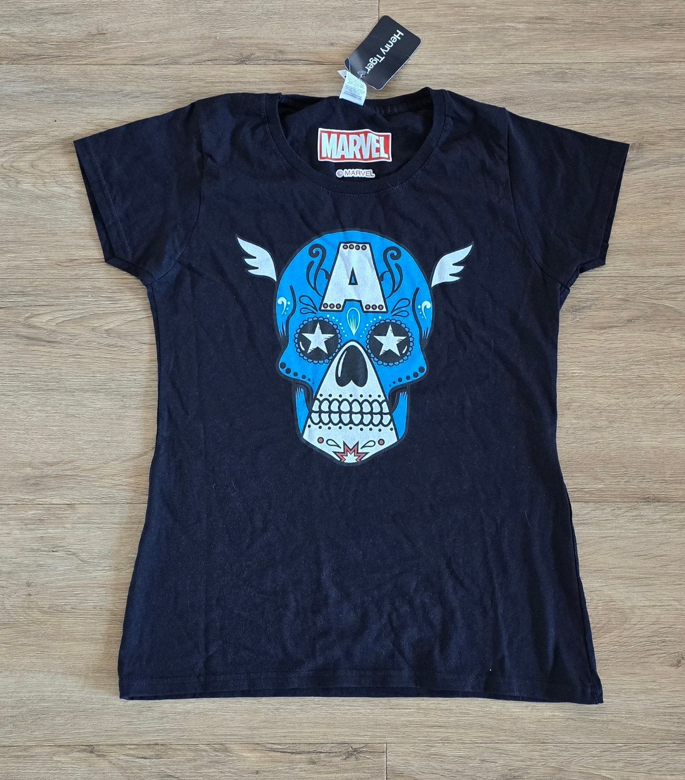 Marvel Captain America Sugar Skull T-shirt Maat S, Zwart, Nieuw, Ophalen of Verzenden, Korte mouw