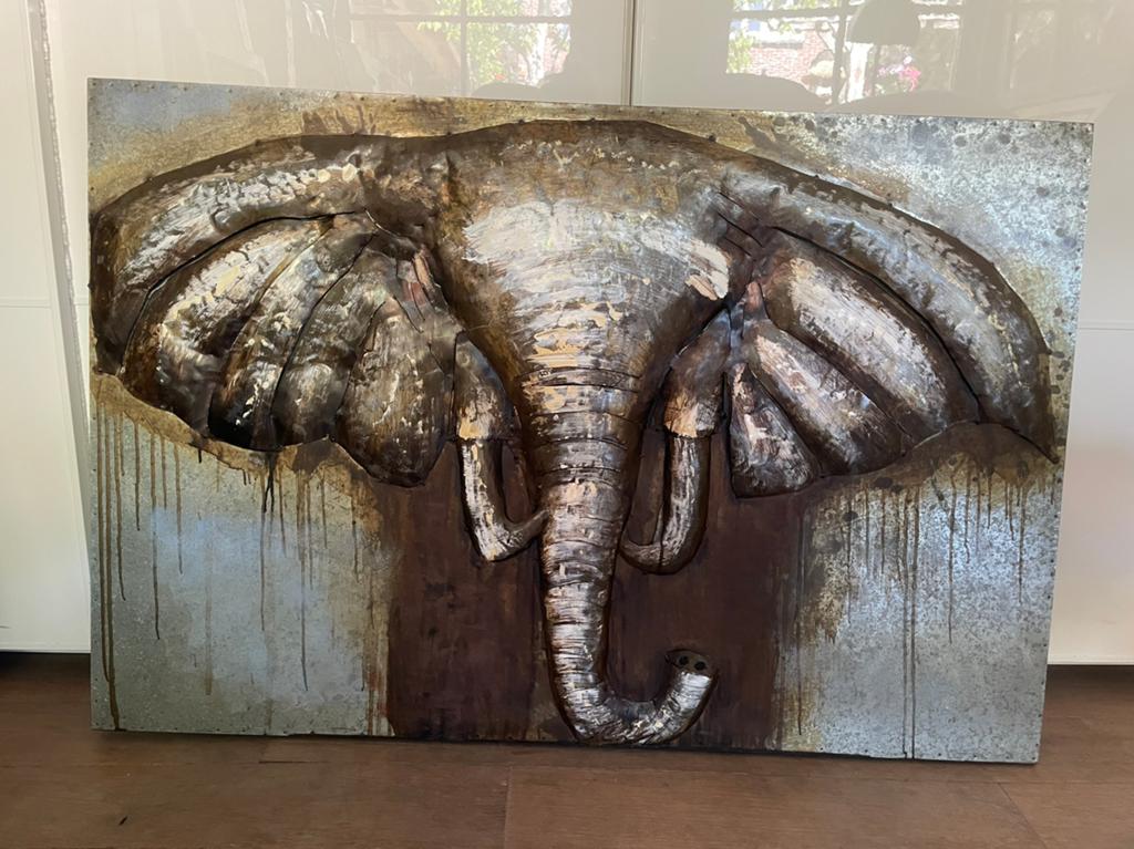 Metalen olifant wand decoratie, Ophalen of Verzenden, Zo goed als nieuw, Schilderij, 75 cm of meer