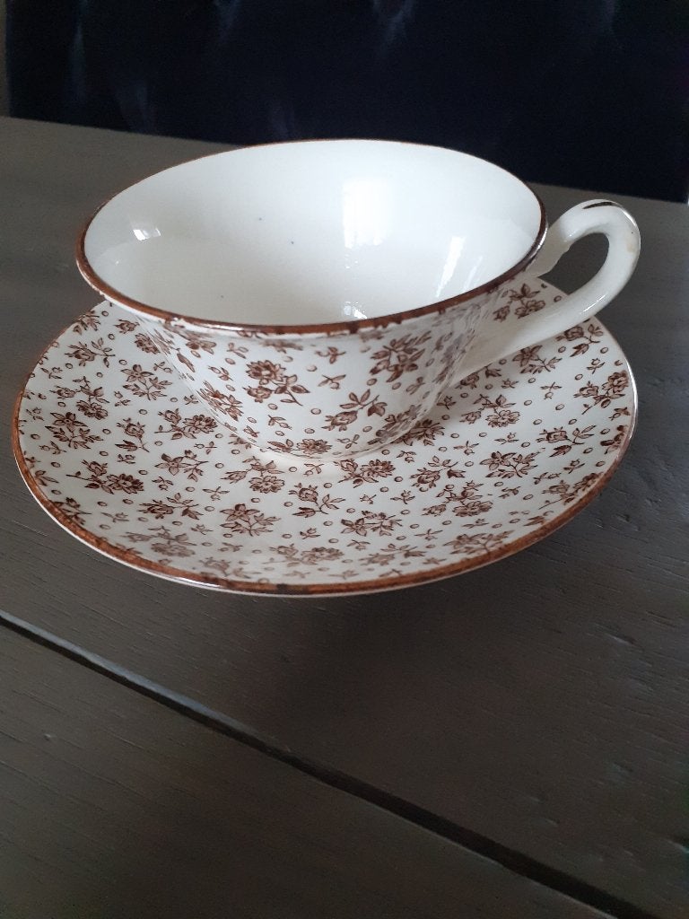ANTIEKE Kop&schotel PETRUS RAGOUT, bruin bloem., Ophalen of Verzenden