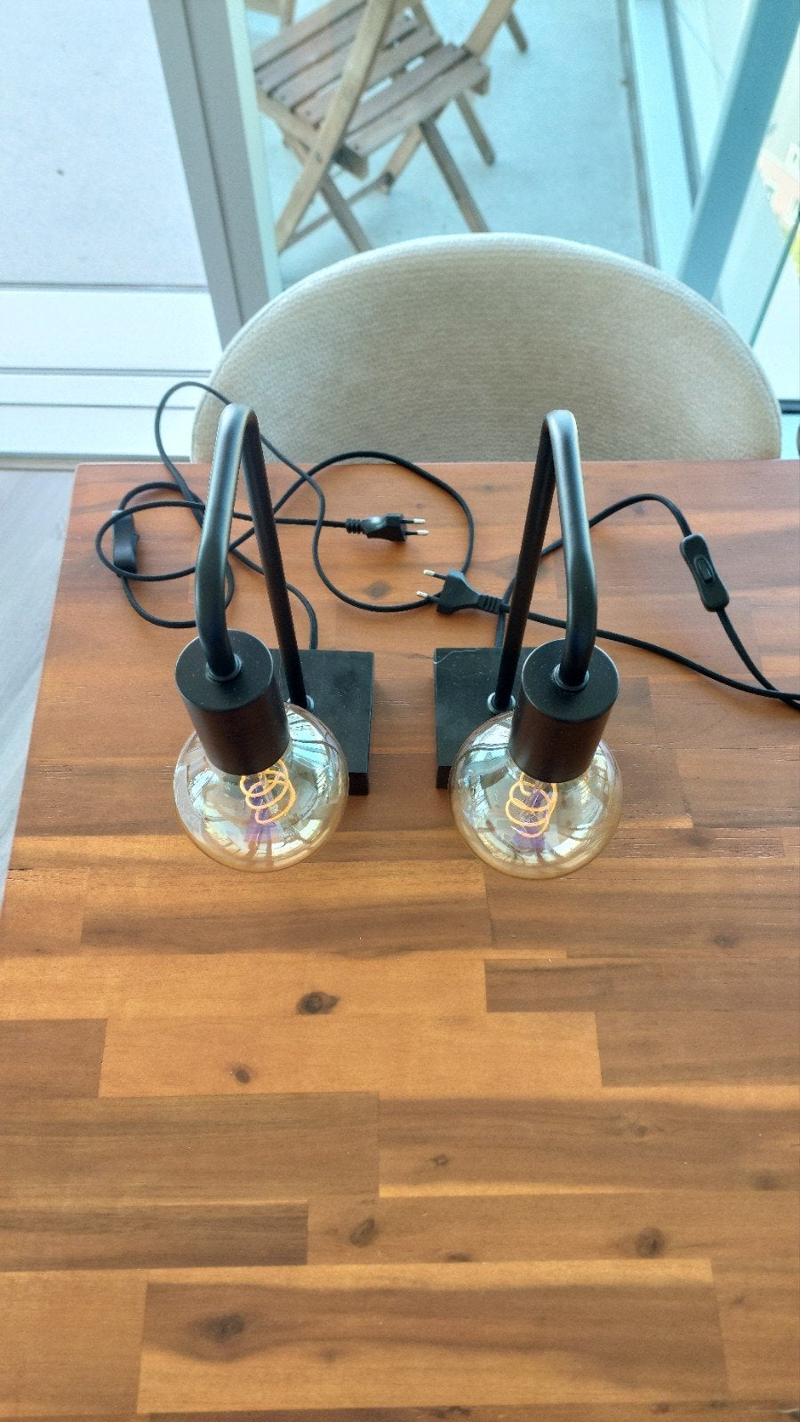 Set van 2 zwarte industriële lampen voor nachtkasje of tafel, Huis en Inrichting, Ophalen, E27 (groot), Zwart, Metaal