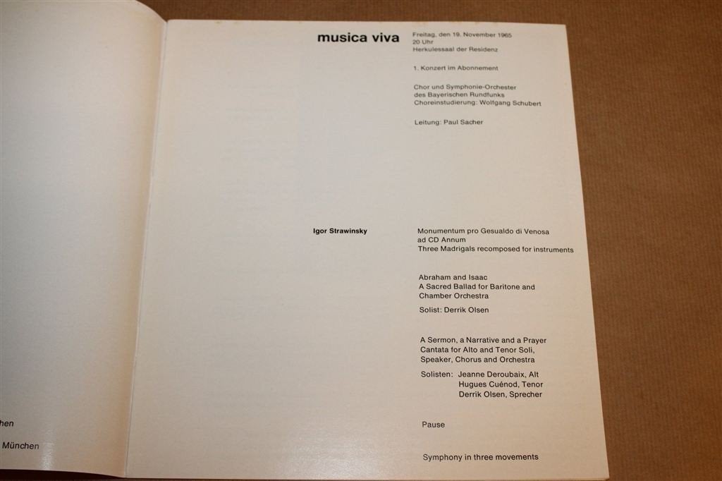 Musica Viva 1965 — Stravinsky Concertprogramma, Ophalen of Verzenden, Gelezen, Artiest