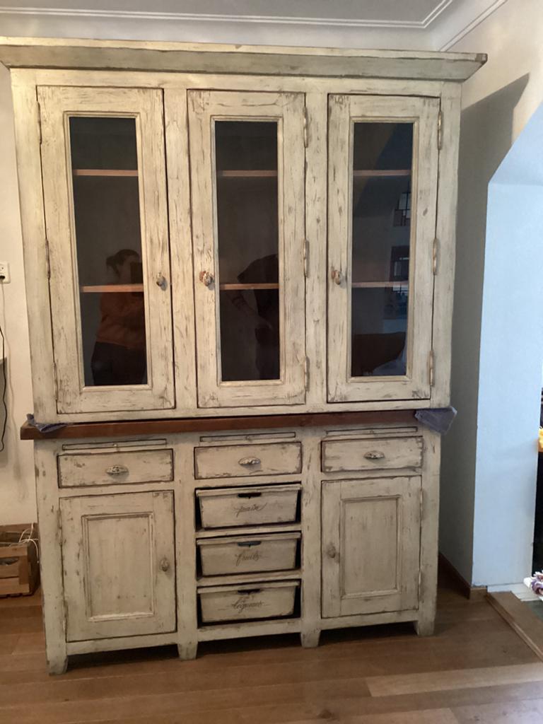 Landelijke buffetkast white grey wash look, Ophalen, Met deur(en), 200 cm of meer, 150 tot 200 cm