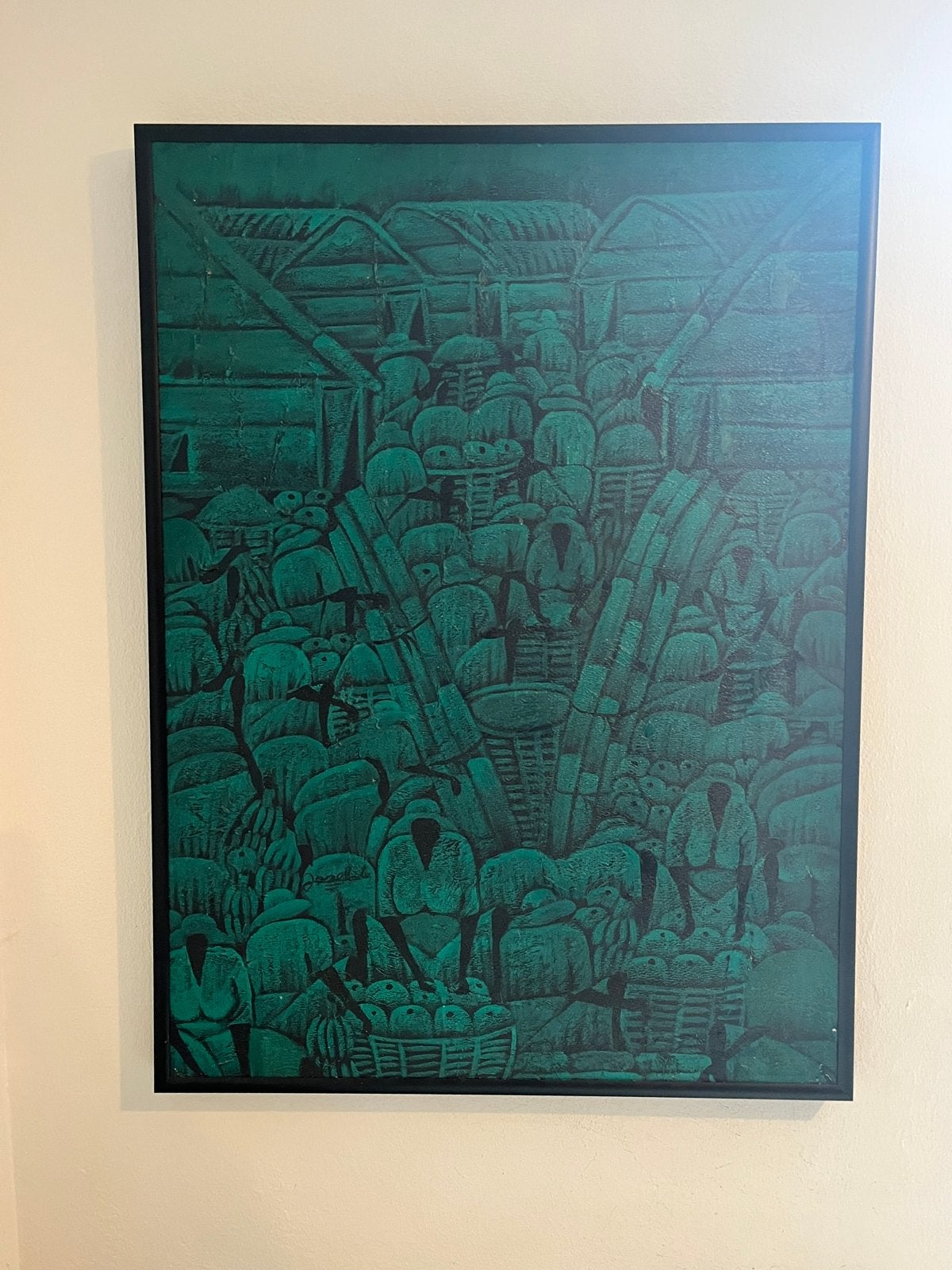 Donkergroen groot schilderij 72 x 93 cm, Ophalen, Schilderij, Afrika, Ingelijst