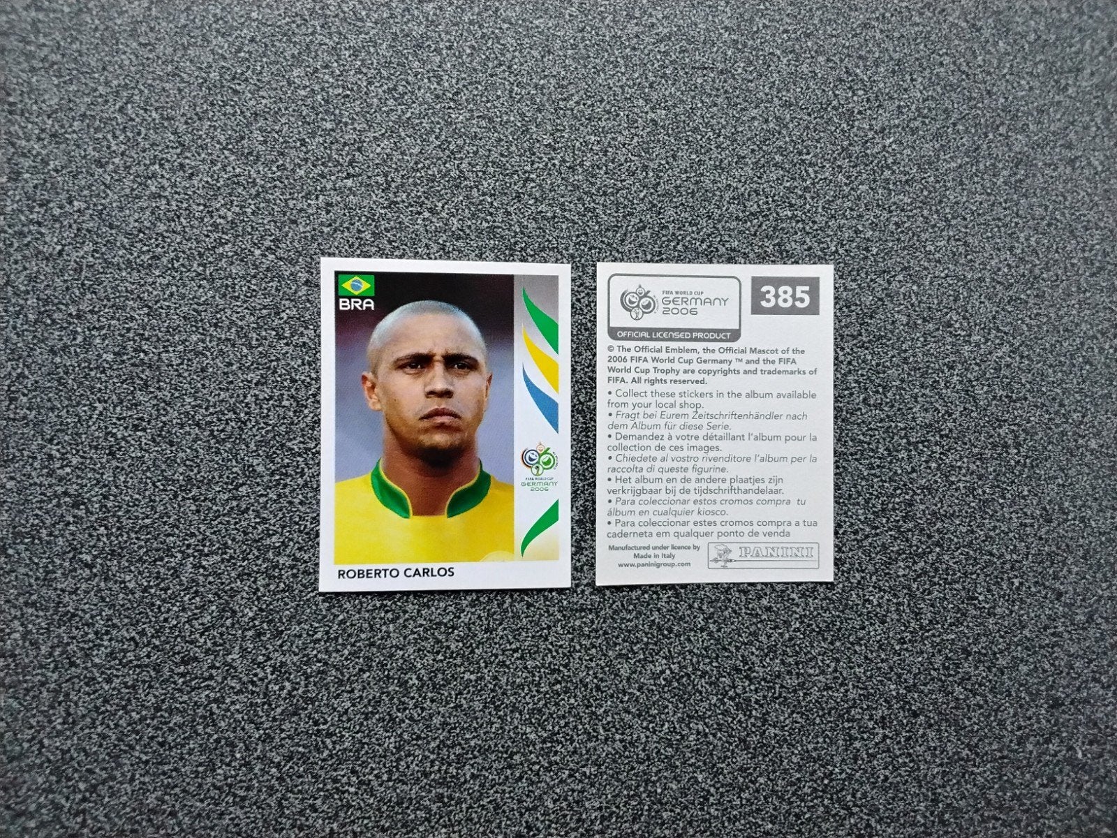 Panini Sticker Roberto Carlos Brazilië WK 2006, Ophalen of Verzenden, Zo goed als nieuw, Poster, Plaatje of Sticker