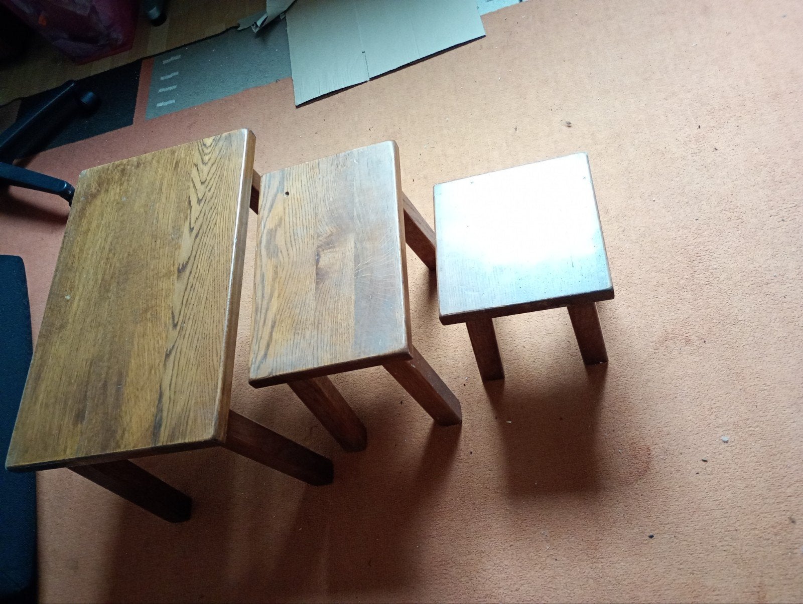Antieke bijzettafels set van 3 - Eikenhout, Ophalen of Verzenden