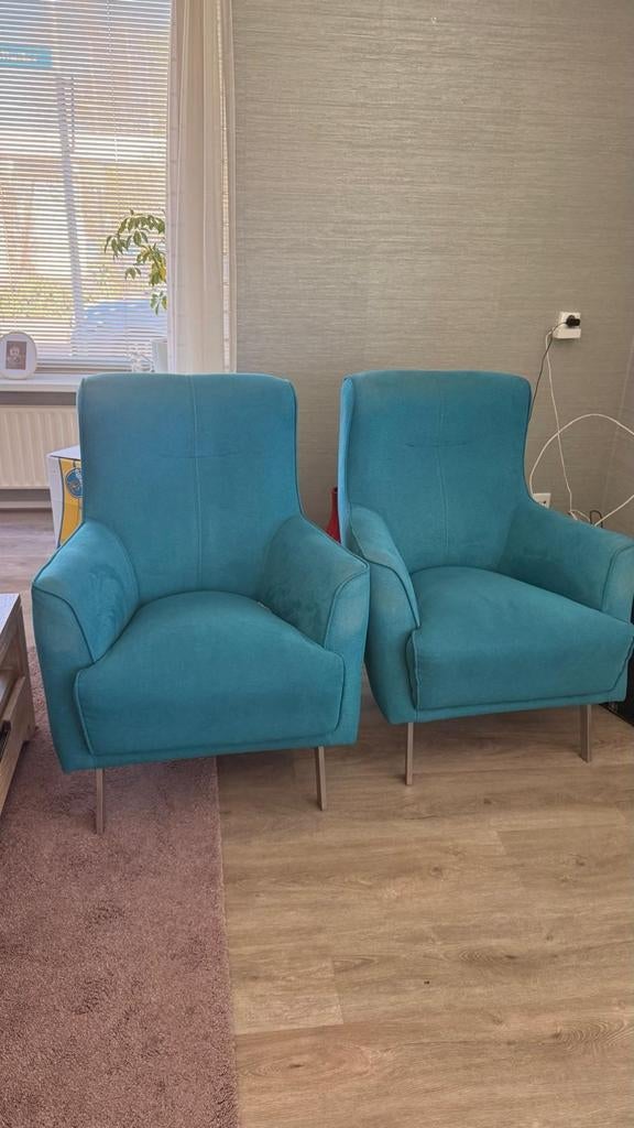2 petrol fauteuils, Huis en Inrichting, Fauteuils, Ophalen of Verzenden, 75 tot 100 cm, 50 tot 75 cm
