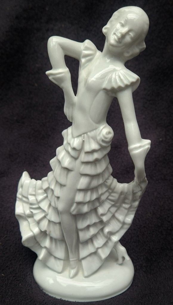 Stijlvol Art Deco beeld burlesque danseres met ontbloot been, Ophalen of Verzenden, Gemerkt, Beeld, 20 - 50 cm