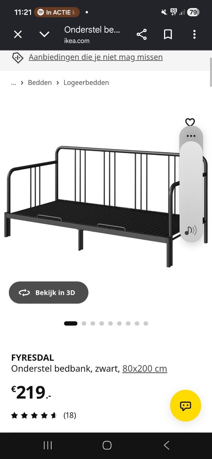Ikea FYRESDAL bedbank met 2 matrassen, Gebruikt, Zwart, Tweepersoons, Ophalen of Verzenden