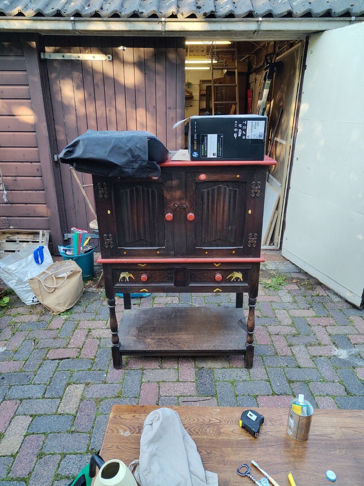Beschilderd eikenhouten kastje, Antiek en Kunst, Antiek | Meubels | Kasten, Ophalen