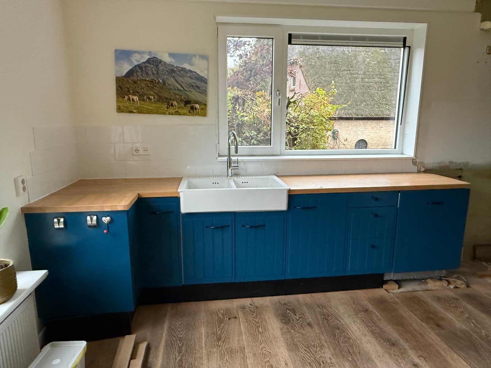 Complete keuken met landelijke stijl en houten blad - ikea, Ophalen, Gebruikt, Blauw, Hoekkeuken