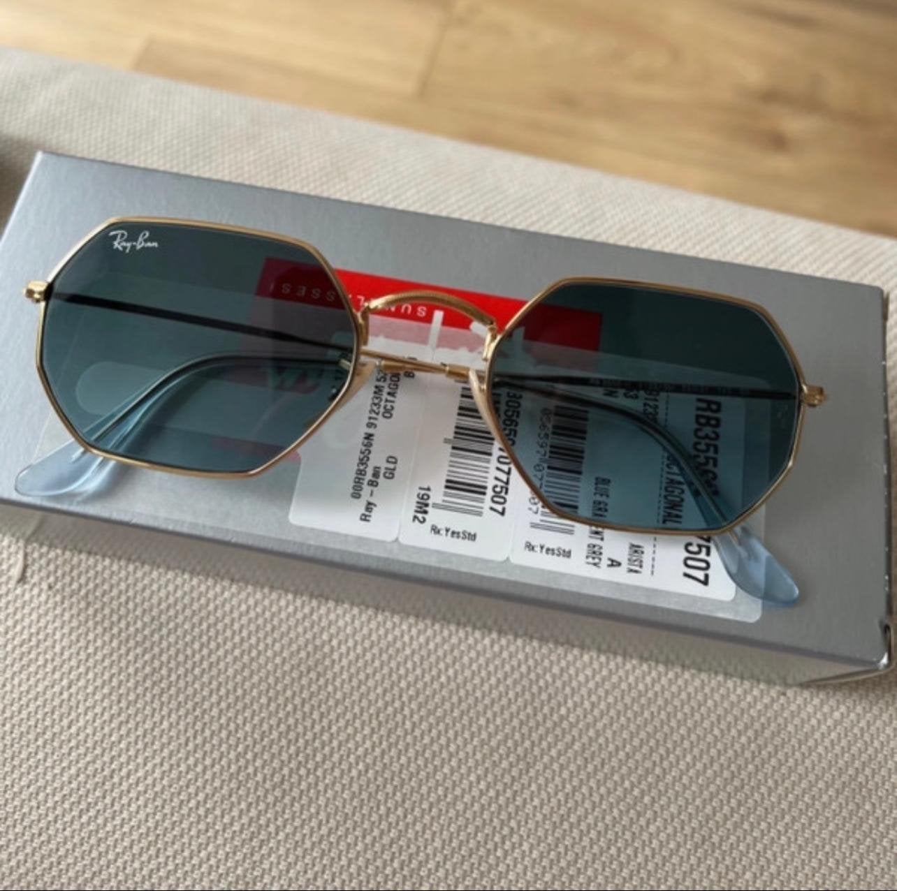 Ray-Ban Octagonal Zonnebril RB3556N Goud Blauw Gradient, Ophalen, Zonnebril, Blauw, Zo goed als nieuw