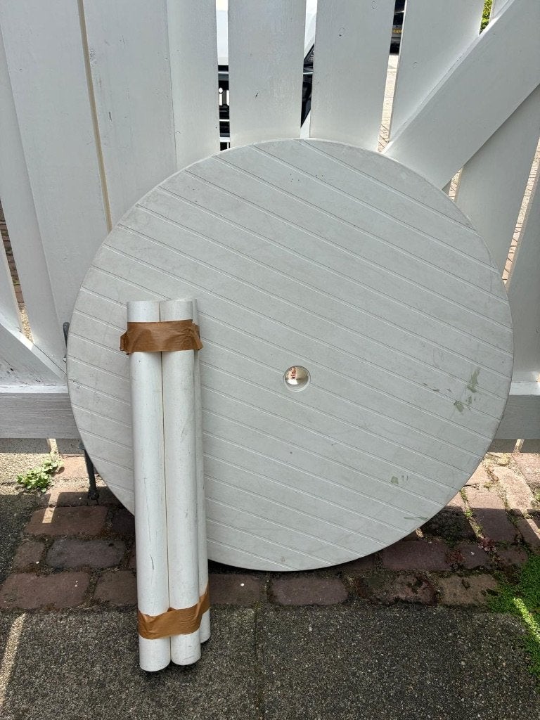 tuintafel kunststof rond 98cm wit grosfilex, Ophalen, Gebruikt, Rond, Kunststof