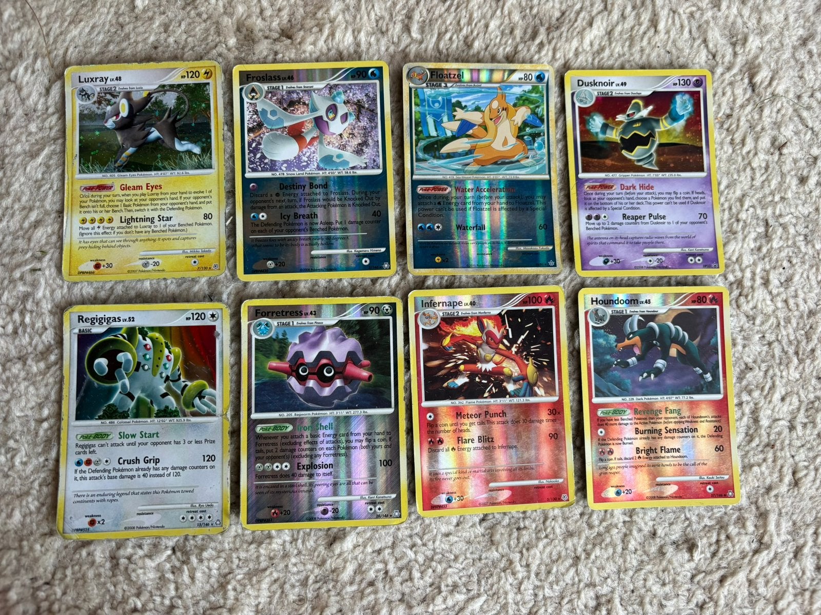 8 Pokémon kaarten - holo 2005-2010, Ophalen of Verzenden, Zo goed als nieuw, Meerdere kaarten, Foil