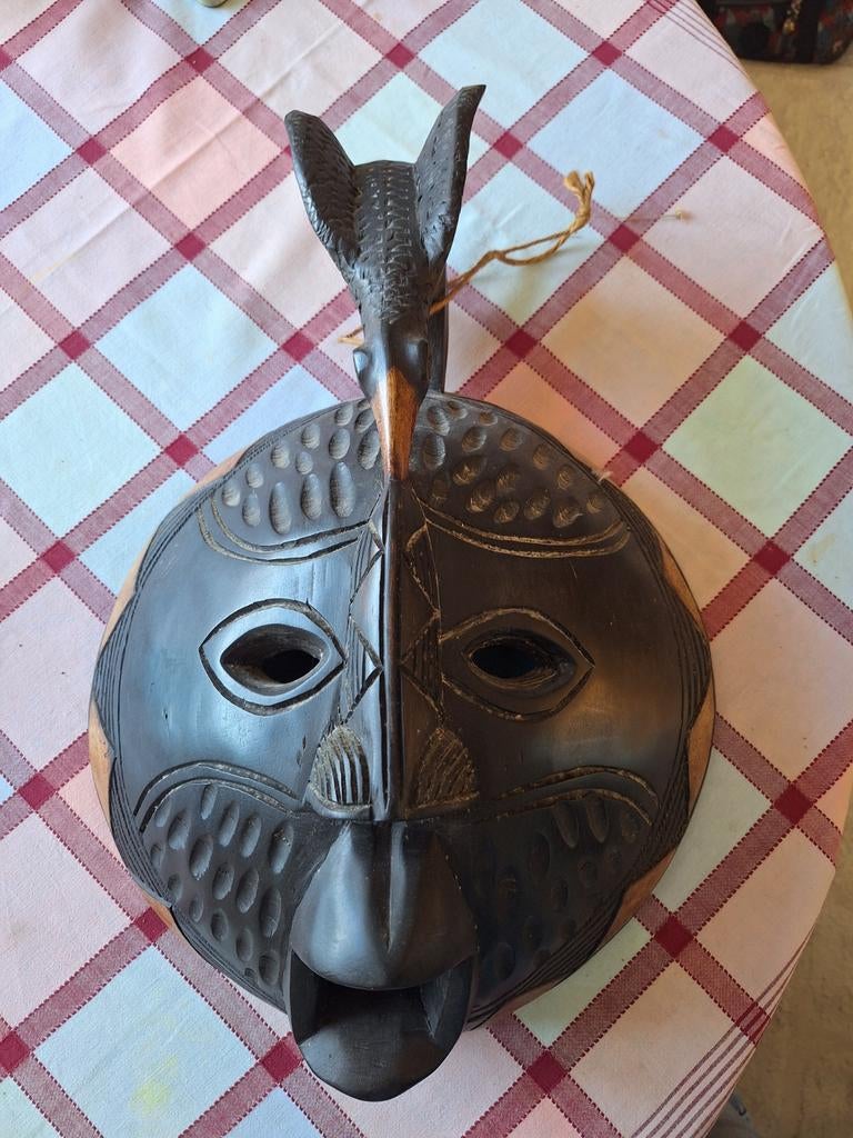 Uniek Afrikaans houten masker met vogel, Ophalen